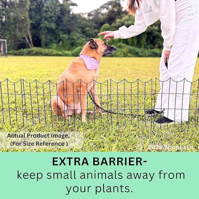 ShopLaLa Decorative Garden Fence (20 Panels) 12in(L) x 16.5in(H) Black Metal Wire Rustproof Animal Barrier Fencing for Dogs, Flower Bed Edging for Landscape Patio Outdoor Decor Gate and Fences Boarder