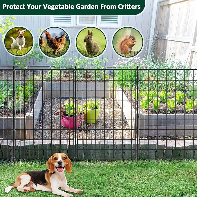 Garden Fence 10 Pack No Dig Metal Panels 32"(H) x 23.6 ft(L) Total, Rustproof Arched Decorative Dog Fence Outdoor for Yard, Animal Barrier for Flower Bed Border, Patio & Backyard Edging