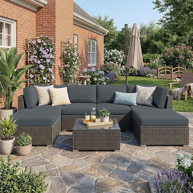 hyha Waterproof Outdoor Cushion Covers for Patio Furniture, Stretch Patio Chair Cushion Slipcovers, Coated UV Resistant Replacement Seat Covers, Solid Color (Dark Grey, 14PC)