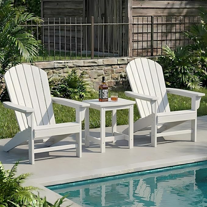 Y&M Outdoor Side Table, HIPS Adirondack Small Single Table, Waterproof Square Outside Table, Balcony Modern End Tables for Patio, Pool, Beach, Porch, Deck, Indoor or Outdoor Use, White