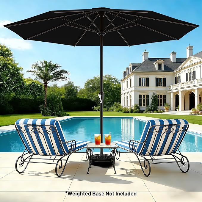 AreShark 12 FT Patio Umbrella for Outdoor, Outdoor Table Umbrella with Push Button Tilt and Crank, Outdoor Patio Umbrellas with 8 Sturdy Ribs, Patio Umbrellas for Market, Garden, Pool (Black)