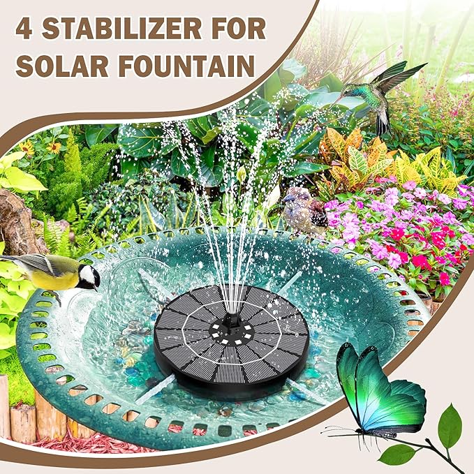 Yzert Solar Fountain for Bird Bath Colorful Lights Automatic Cycle 3.5W Solar Water Fountain Outdoor Garden 2200mAh Battery