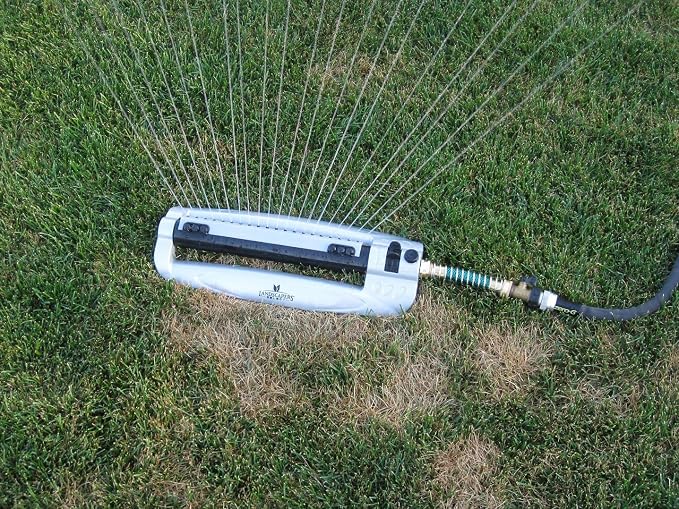 Rocky Mountain Goods Metal Oscillating Lawn Sprinkler - Rust-Proof Aluminum Base - 4,100 Sq. Ft. Coverage - Easy Adjust Range Control - Built-in Spray Jet Cleaning Needle