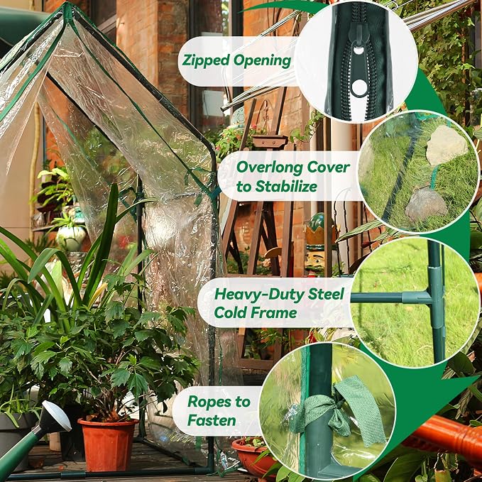 Gardzen Mini Greenhouse with Waterproof Bottom, Portable Green House with Strong Metal Frame, Small Green House with Zipper Door for Outside and Inside Use, 36.2"(L) x36.2(W) x59.5(H)