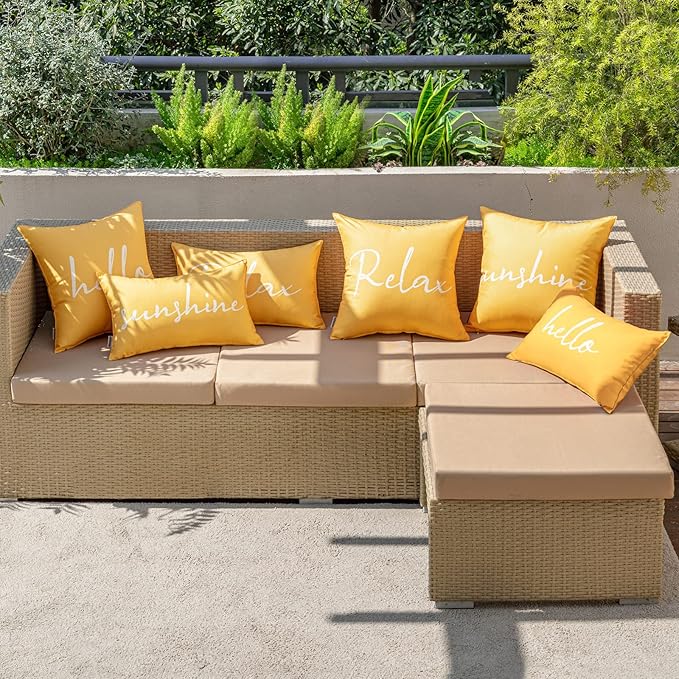 MIULEE Outdoor Waterproof Throw Pillow Covers Set of 2 Spring Relax Decorative Outdoor Rectangular Pillowcases for Chair Patio Garden Couch Tent Balcony Sofa Yellow 18x18 Inch