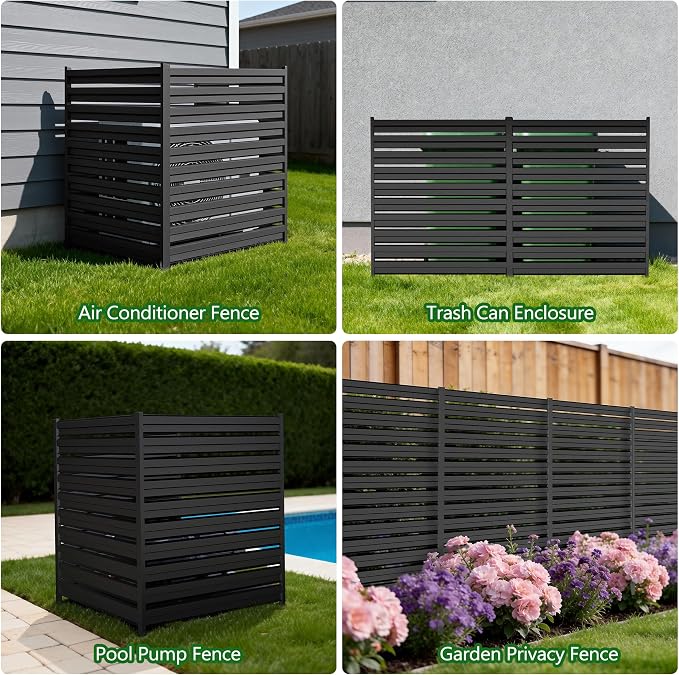 GILPWA 42" H x 38" W (2 Panels) Outdoor Privacy Screens, Air Conditioner Fence Metal Trash Can Privacy Fence Panels for Garden, Pool Equipment Enclosure, No Dig Backyard Patio Fencing (Black)