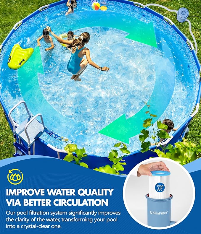 KimFilter Pro Series 1000 GPH Above Ground Pool Filter Pump, Powerful Pool Cartridge Filter Pump, Water Circulation and Filtration System -Improved Water Clean & Clarity, Pools Pumps Above Ground-Blue