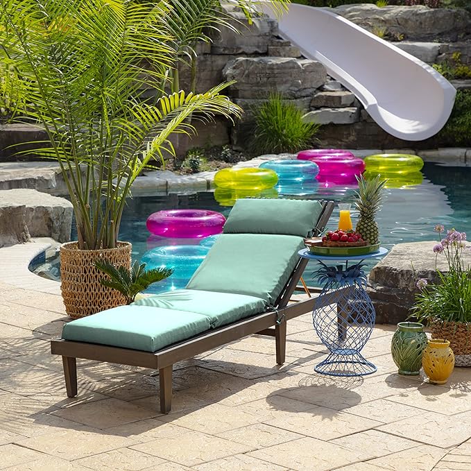 Arden Outdoor Chaise Cushion, 21 in x 72 in, Weather-Proof, Rain-Proof, Fade Resistant Patio Cushion for Chaise Lounger Aqua Leala