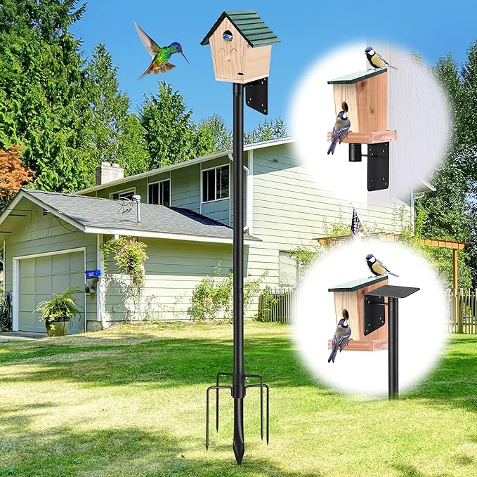 Bird House Pole for Outdoor, 72 Inch Heavy Duty Bird Feeder Pole with 5-Pronged Base, Stand for Backyard Garden Bird Watching,Matte Black,1 Pack (Without Bird House)