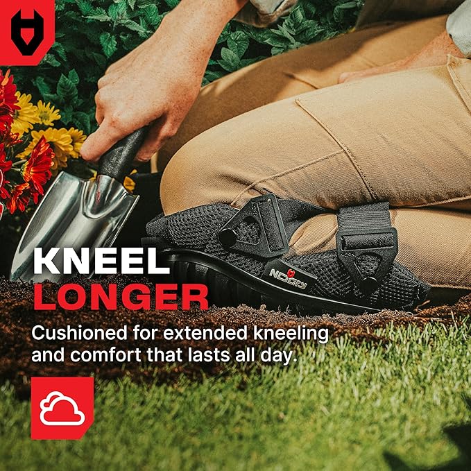NoCry Professional Gel Knee Pads for Work with Soft Foam and Gel Cushion — Heavy Duty Cap, Reinforced Adjustable Straps, Military Grade Rivets and Built-in Hang Loops — Perfect for Construction