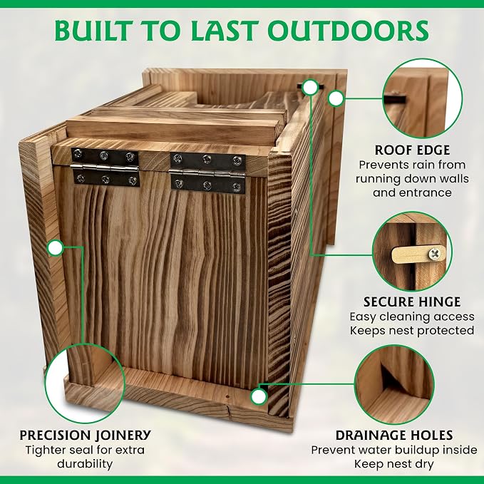 MOONITY Fire-Treated Cedar Owl House with Asphalt Roof – 14" x 9" x 9" All-Season Nesting Box for Screech, Kestrel & More – Durable, Weatherproof & Easy to Install