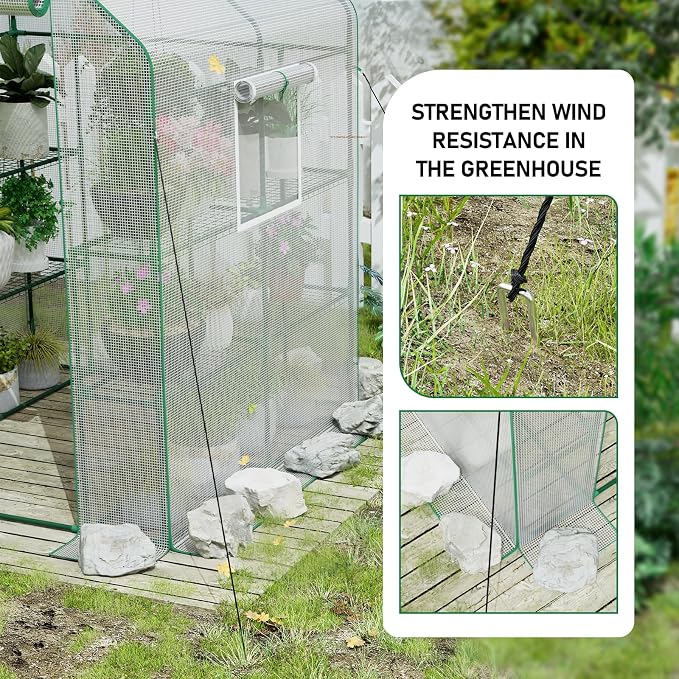 56×56×78Inch Walk-in Greenhouse for Outdoors with Screen Windows, Heavy Duty Small Plant House with Thicken PE Cover and Steel Shelves, Portable Green House for Outside Garden Winter, White