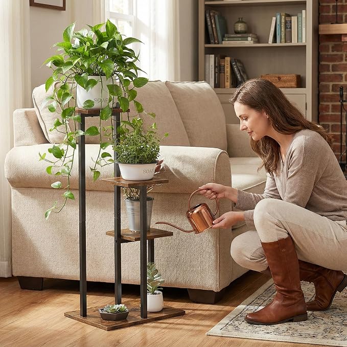 3 Tier Plant Stand Indoor, Tiered Plant Stands for Indoor Plants Multiple, Corner Flower Stand for Living Room, Multi-Layer Vintage Design Plant Shelf | Sturdy wood structure, space-saving corner design. Multi-layer rack holds multiple potted plants,id...