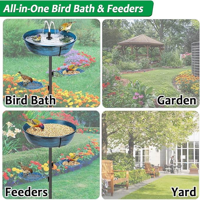 Metal Bird Bath for Outdoor - Garden Bird Bath with Removable Bowl Heavy-Duty Base, Winter Birdbath Feeder Rust-Proof Birdbaths for Garden Yard Lawn Decor, Easy to Install(Blue)