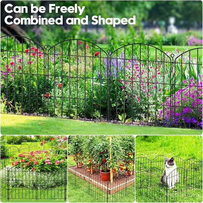 Decorative Garden Fence 24in (H) x16ft (L), Arched Rustproof Metal No Dig Fence for Dogs & Rabbit, Ornamental Animal Barrier for Flower Beds, Border Panels Fencing for Yard & Patio Outdoor Decor