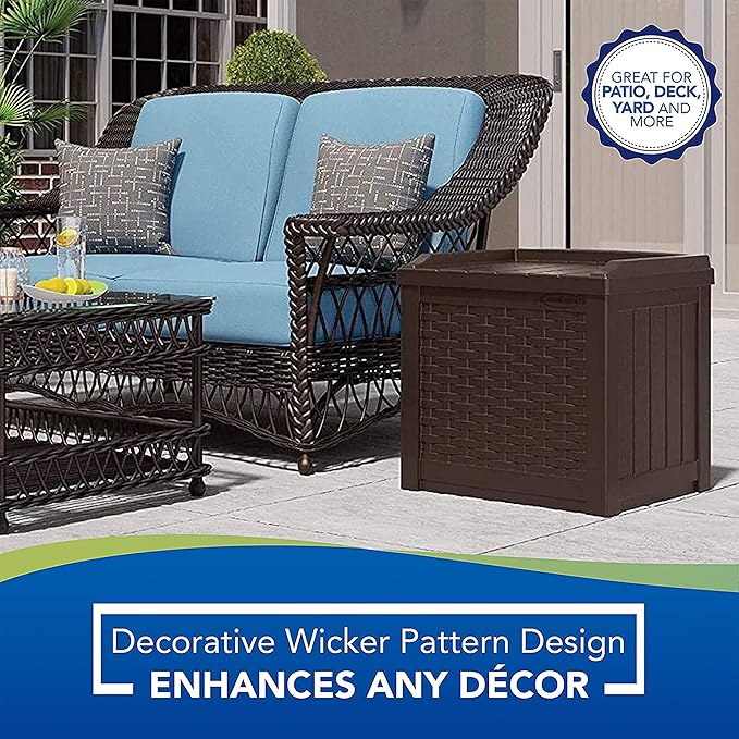 Suncast 4 Pack 22-Gallon Small Deck Box - Lightweight Resin Storage Container and Seat for Patio Cushions and Gardening Tools - Store Items on Patio, Garage, 22.5"L x 17"W x 22.5"H, Yard - Java Brown