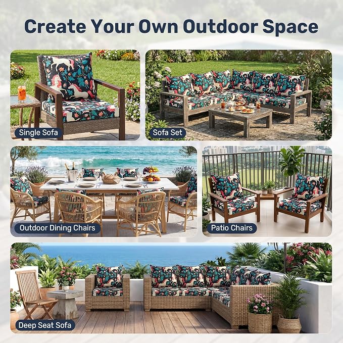 UNIKOME Outdoor Seat Cushions 24 X 24 Inch - Water-Resistant & Fade Resistant, Removable Cover Patio Furniture Cushions for Chair, Sofa, Couch, Wicker, Unicorn