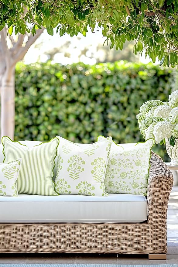 Hofdeco Premium Coastal Patio Indoor Outdoor Lumbar Pillow Cover Only, 12"x20" Water Repellent for Backyard, Couch, Green Print Floral