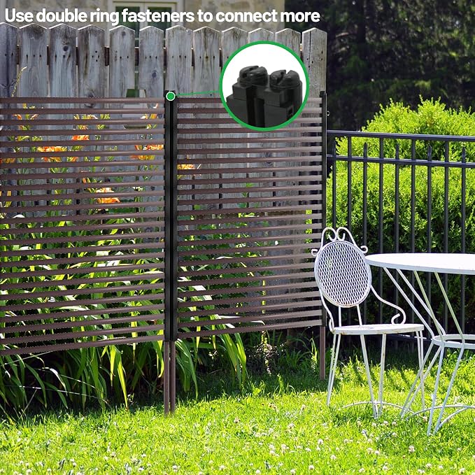Twira Outdoor Privacy Screen 35" x 71", Privacy Fence Screen for Outside, Trash Can Metal Privacy Panels, 3FT x 6FT Decorative Pipes and Slats Divider Tall Fence Sticks for Backyard Patio Garden Brown