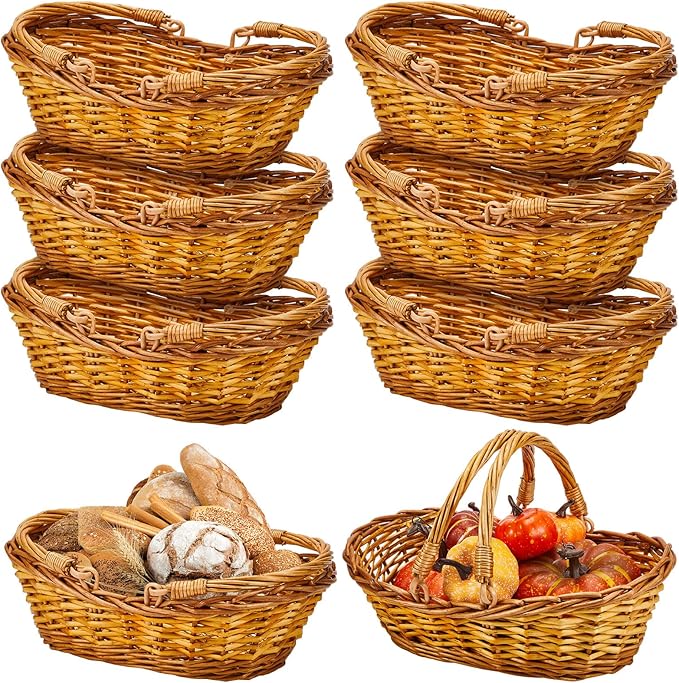 Sintuff 1 Pcs Wicker Picnic Basket with Handle Garden Harvest Empty Easter Eggs and Candy Basket Oval Willow Woven Storage for Organizing, Fruit Egg Storage Gathering Wedding Gifts (Natural)