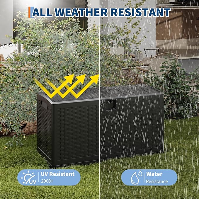 Outdoor Resin Deck Box, 73 Gallon Waterproof Storage Box Lockable, Outside Storage Box Container for Patio Furniture Cushions, Garden Pool Tools and Accessories, Black