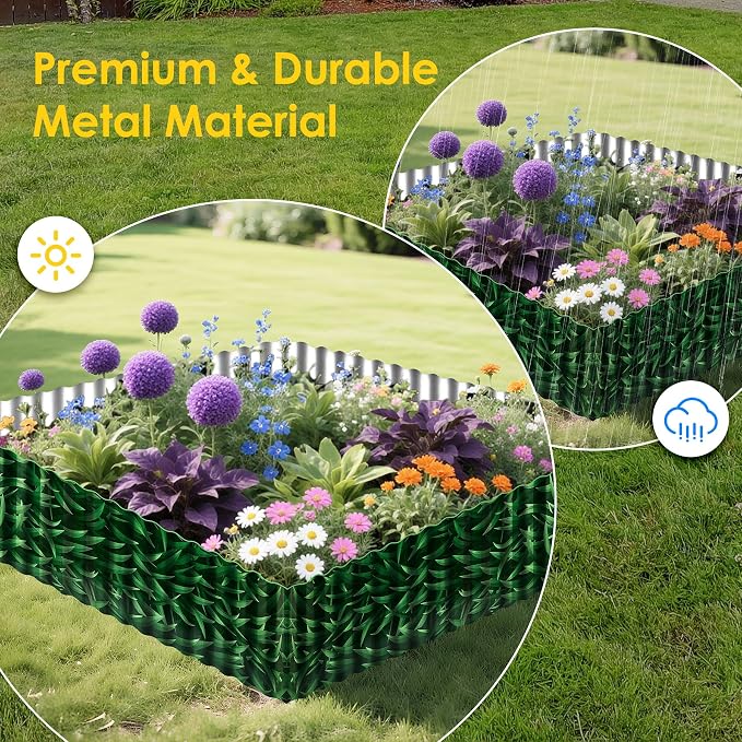 Vehipa Corrugated Metal Garden Edging, 10" x 30 Ft Sturdy Garden Border Edging for Landscape, Lawn Edging Border Landscaping Edging, Flower Bed Edging Border for Lawn Decoration (Green)