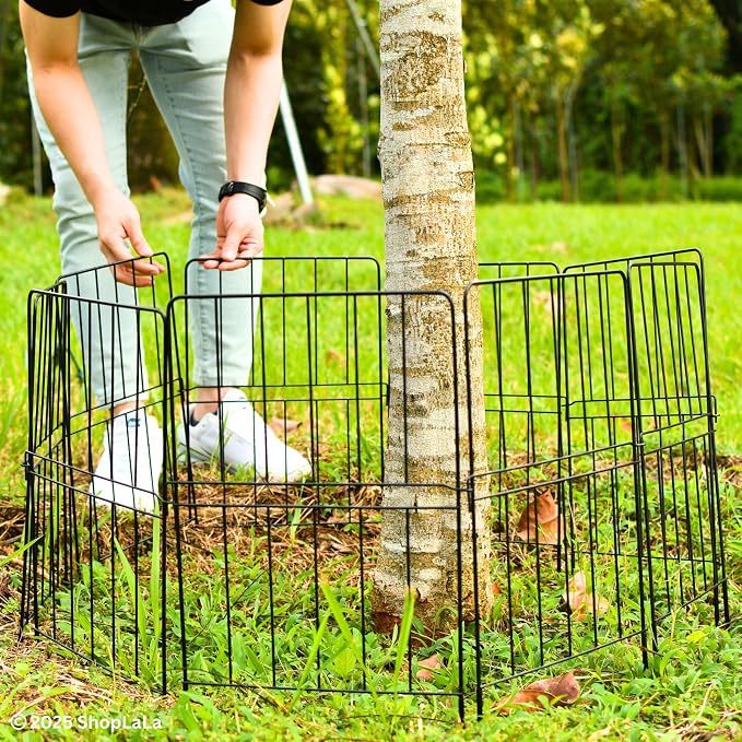 ShopLaLa Decorative Outdoor Garden Fence (20 Panels) 12in(L) x 24in(H) Animal Barrier Fencing Rustproof Metal Wire Panel Border for Dogs, Classic Fences Flower Bed Edging Yard Landscape Patio Decor