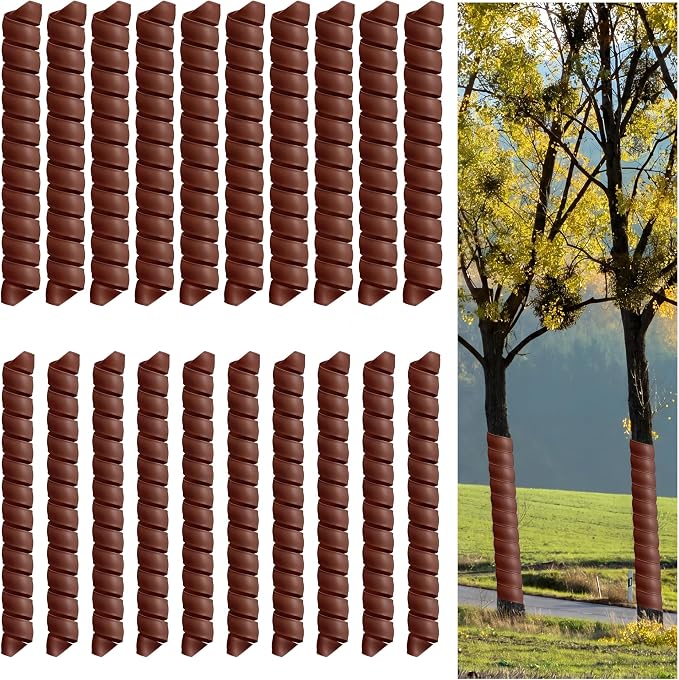 Wesiti 20 Pcs Tree Trunk Protector Plastic Spiral Trunk Tree Wrap Guard Bark Tube Protectors to Protect Bark Saplings from Deer Cats Rodents Rabbit Mowers (Dark Brown)