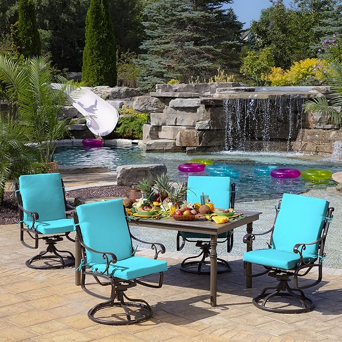 Arden 2-Pack Outdoor Patio Dining Chair Cushion, 20x44, Rain-Proof Seat Pad, Fade-Resistant Outdoor Cushion Pool Blue Leala