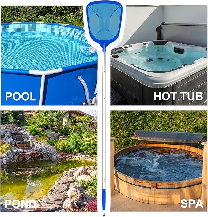 Hot Tub Pool Skimmer Net with Pole for Above Ground Inground Pool, Fine Mesh Pool Net Skimmer for Hot Tub Spa Fountain Pond, Pool Nets for Cleaning Length 31.7'' to 5.7 FT