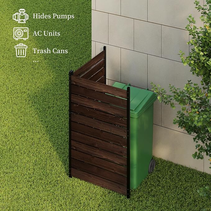 61" H x 38" W No Dig Wood Privacy Screen Fence Panel, Outdoor Decorative Privacy Wall, Freestanding Room Divider for Patio Garden, Hide Trash Cans & AC Units (Coffee, 5FT)
