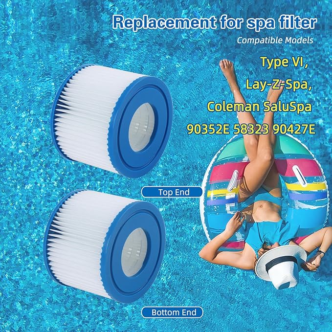 Type VI Spa Filter Replaces for saluspa hot tub Filters, Lay-Z-Spa, Coleman SaluSpa 90352E, 58323E, 58323 Swimming Pool Pump, Hot Tub Filter, 12 Pack