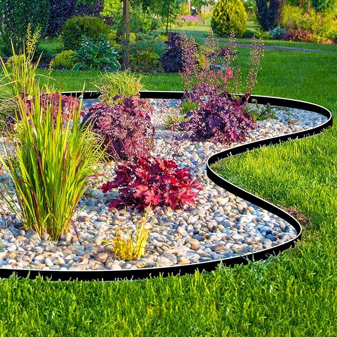 JERIA 4 Inch Tall 33 FT Garden Edging Kit with 45pcs Spikes, Plastic Edging for Landscaping