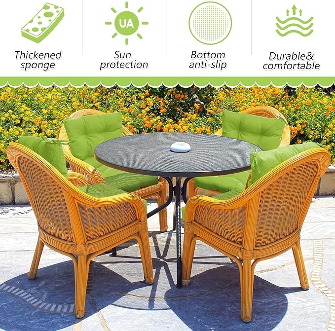 Marsui 2 Pcs Outdoor Indoor High Back Chair Cushions Patio Furniture Tufted Pillow with Ties Water-Resistant Replacement Outdoor Rocking Chair Cushions, 42 x 21 Inches (Fruit Green,Solid Color)