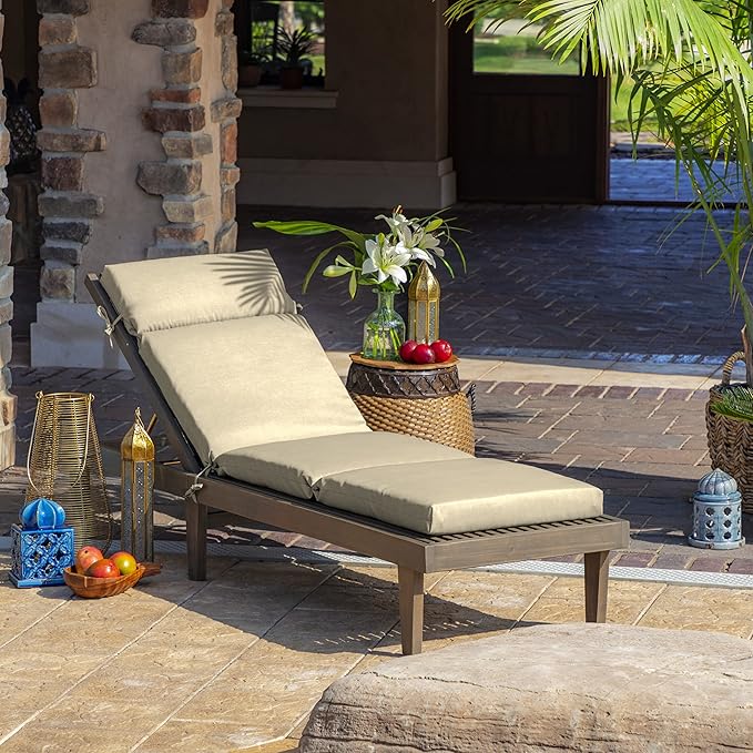 Arden Outdoor Chaise Cushion, 21 in x 72 in, Weather-Proof, Rain-Proof, Fade Resistant Patio Cushion for Chaise Lounger Tan Leala