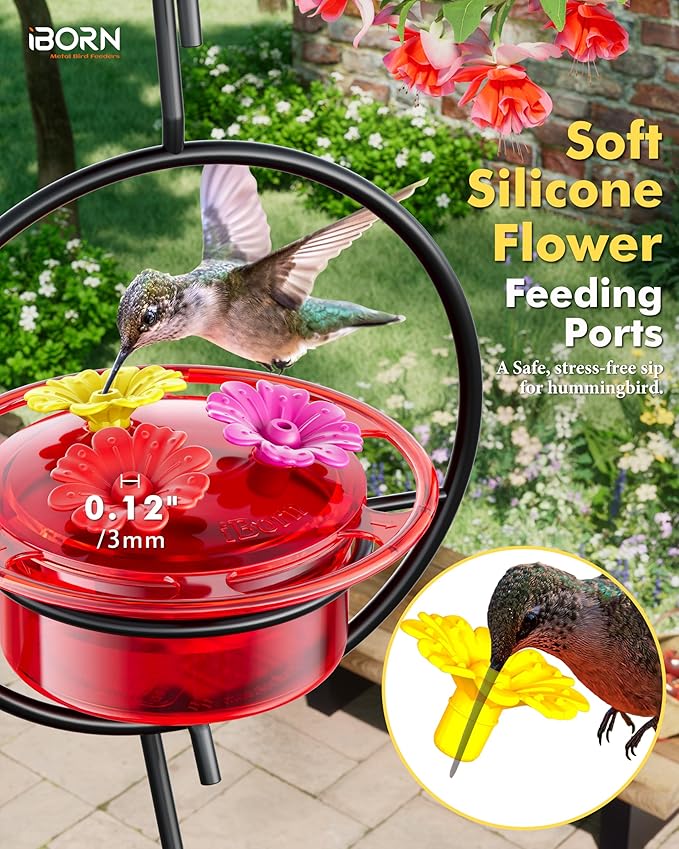 iBorn Circular Hanging Hummingbird feeders for Outdoors 3PCS 3OZ Mini Hummingbird Feeder Humming Bird Feeder, Silicone Feeding Ports, Bee-Proof, 2025 New