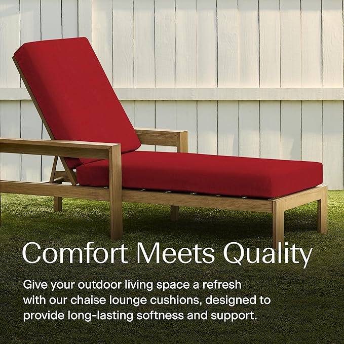 Honeycomb Outdoor Chaise Lounge Cushion for Patio Furniture, Water & Fade Resistant, Removable Cover, 26 x 80, Heritage Textured Solid Imperial Red