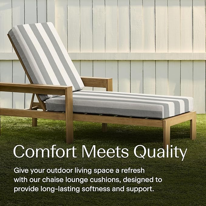 Honeycomb Outdoor Chaise Lounge Cushion for Patio Furniture, Water & Fade Resistant, Removable Cover, 21.5 x 70, Heritage Cabana Stripe Stone Grey