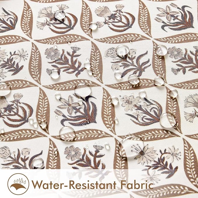 ANRODUO Floral Outdoor Pillow Covers 16x16 Waterproof Set of 2 Block Print Accent Decorative Cushion Cases with Refined Edge Piping for Spring Patio Porch Garden Couch Sofa Bench Decor Brown
