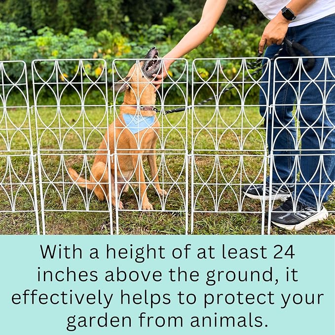 ShopLaLa Animal Barrier Fence (10 Panels) 12.5in(L) x 31in(H) Rustproof Metal Wire Decorative Flower Bed Edging for Landscape with Eclipse Design, Fencing Patio Yard Outdoor Panels Decor White Fence