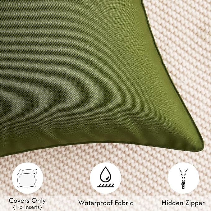 MIULEE Pack of 2 Decorative Outdoor Waterproof Pillow Covers Square Garden Cushion Sham Throw Pillowcase Shell for Spring Patio Tent Couch 18x18 Inch Olive Green
