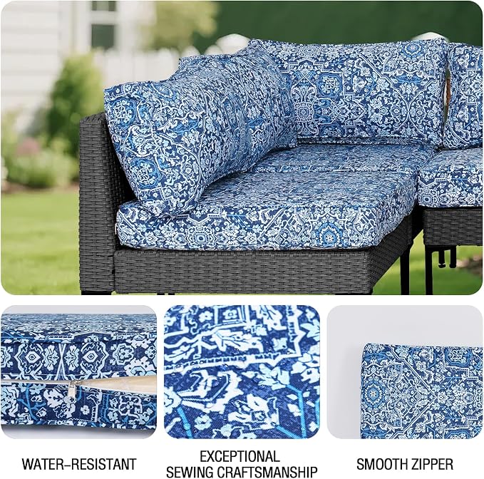 14Pieces Patio Cushion Covers Replacement Outdoor Water-Resistant Couch Covers Splashproof UV-Resistant Furniture Protectors Cushion Sofa Slipcovers Set with Zippers,Cover Only