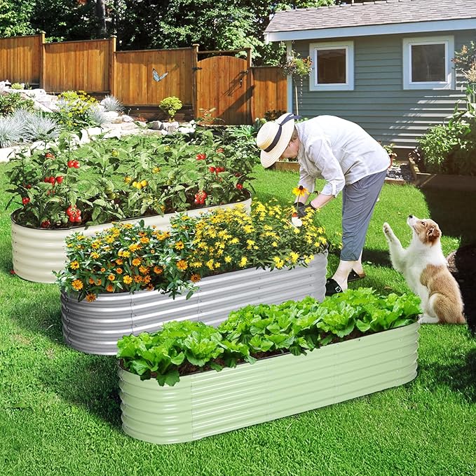 Aoodor 17" Tall Oval Galvanized Raised Garden Bed Kit, 6-in-1 Large Metal Outdoor Planter Box for Vegetables, Flowers, and Herbs, 7.5 x 2.3 x 1.5 Ft, Color