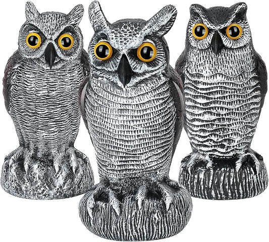 3-Pack Realistic Owl Statues for Outdoor Decor – Garden, Yard, Patio Decoration – Lifelike Bird Sculpture for Bird Control