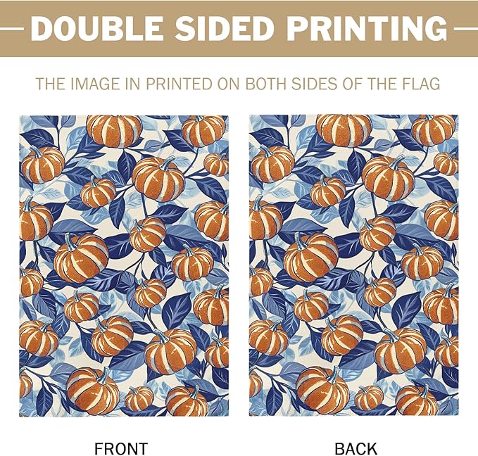 Blue Burnt Orange Fall House Flag 28x40 Inch Autumn Pumpkin Leaf Harvest Theme Thanksgiving Decorative Garden Flags for Outside Double Sided Outdoor Home Farmhouse Decoration Yard Porch Decor