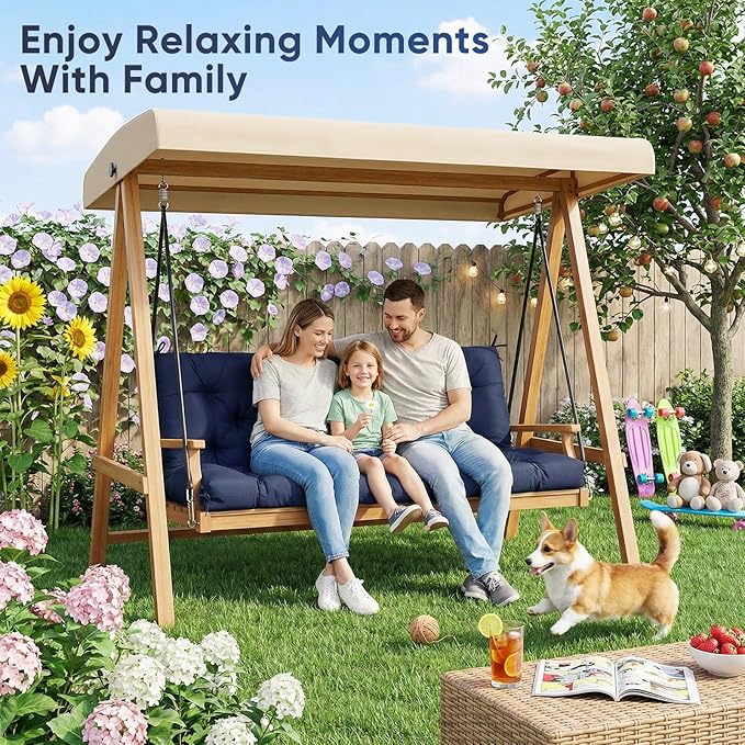 Porch Swing Cushions 60 Inch Waterproof,2 3-Seater Replacement for Outdoor Furniture with Backrest and Straps, Thick 4" Swing Seat Bench Cushion for Loveseat Glider Bench Patio Lawn Backyard