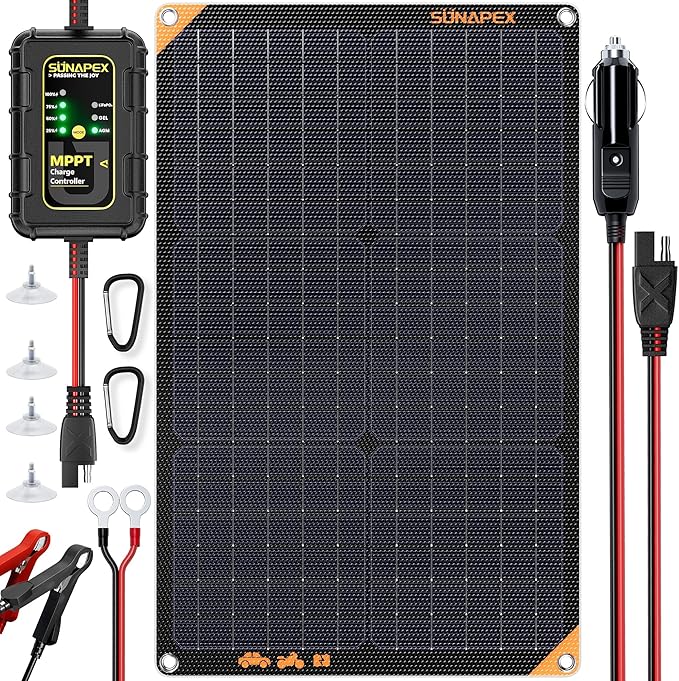 SUNAPEX 12V 30 Watt Solar Trickle Charger Maintainer with MPPT Controller - Portable Waterproof Solar Powered Battery Charger - Solar Panel Kit for Car Rv Trailer Truck Boat Automotive Marine