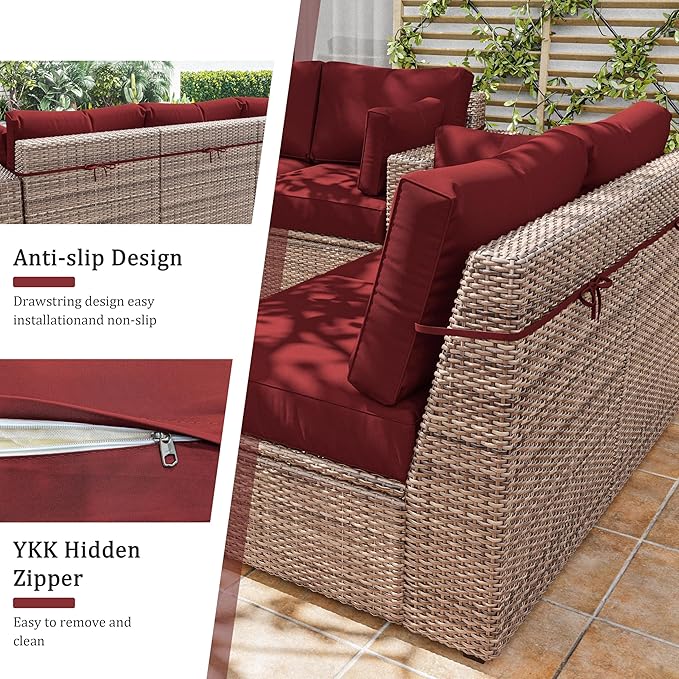 8p Outdoor Cushion Slipcovers Outdoor Patio Cushions Covers Replacement Waterproof with Zipper for 3-Seat Rattan Sofa Patio Furniture Cushion Covers, Covers Only