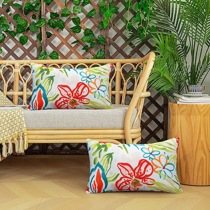 Merrycolor Set of 2 Outdoor Throw Pillow Covers 12x20 Inch Colorful Decorative Waterproof Outdoor Lumbar Pillows for Patio Furniture Tent Balcony Couch Sofa