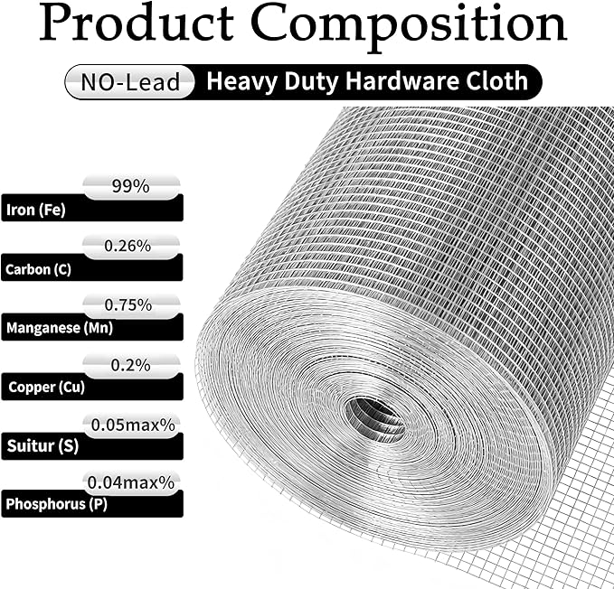 Hardware Cloth 1/2 inch 48" x 100ft, 19 Gauge Hot-Dip Galvanized After Welding — Heavy Duty Welded Wire Mesh Roll for Chicken Run, Rabbit Fence, Garden Protection, Poultry Netting | Hot-Dip Galvanized After Welding